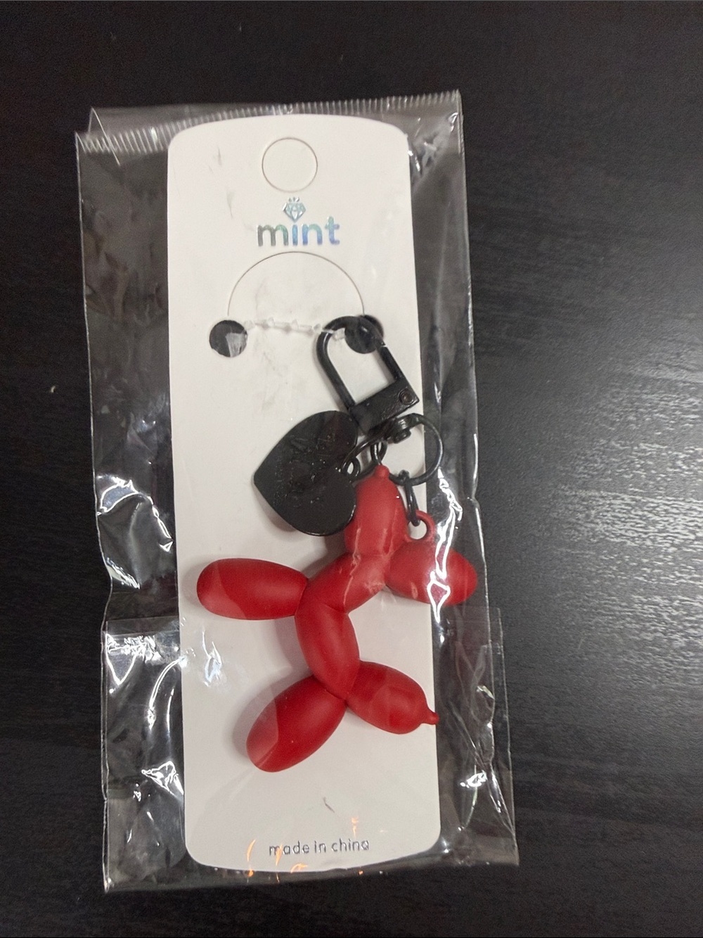 Mint Red Balloon Dog Keyring with Black Hardware Charm